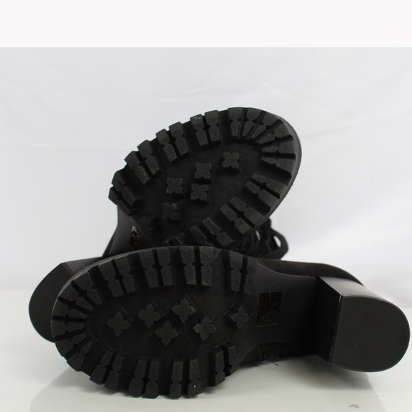 Size 8 Black Faux Suede Lace Up Stacked Block Heel - Picture 6 of 8